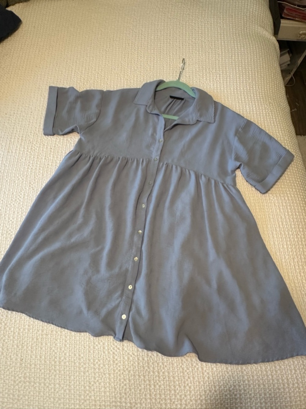 VICILight Blue Button-Front Short Sleeve Oversized Dress